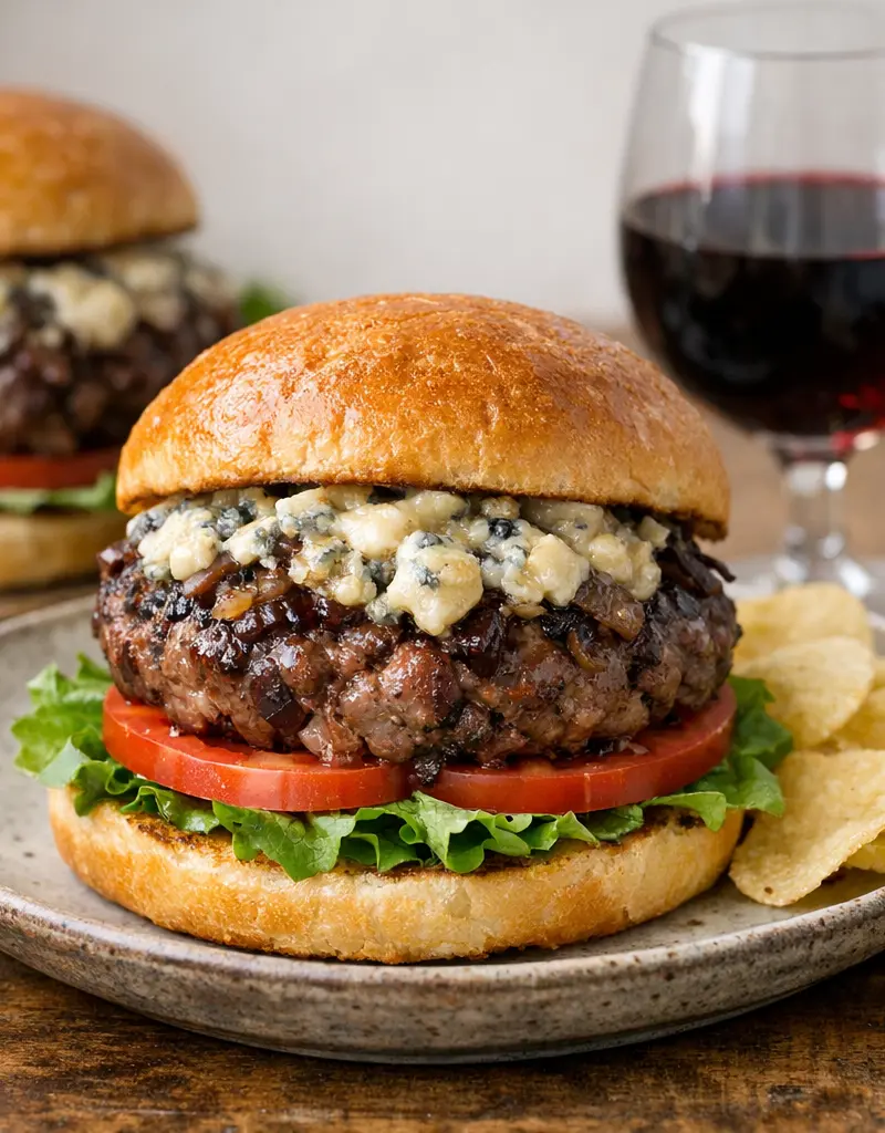 Red Wine And Blue Cheese Hamburgers prepared dish