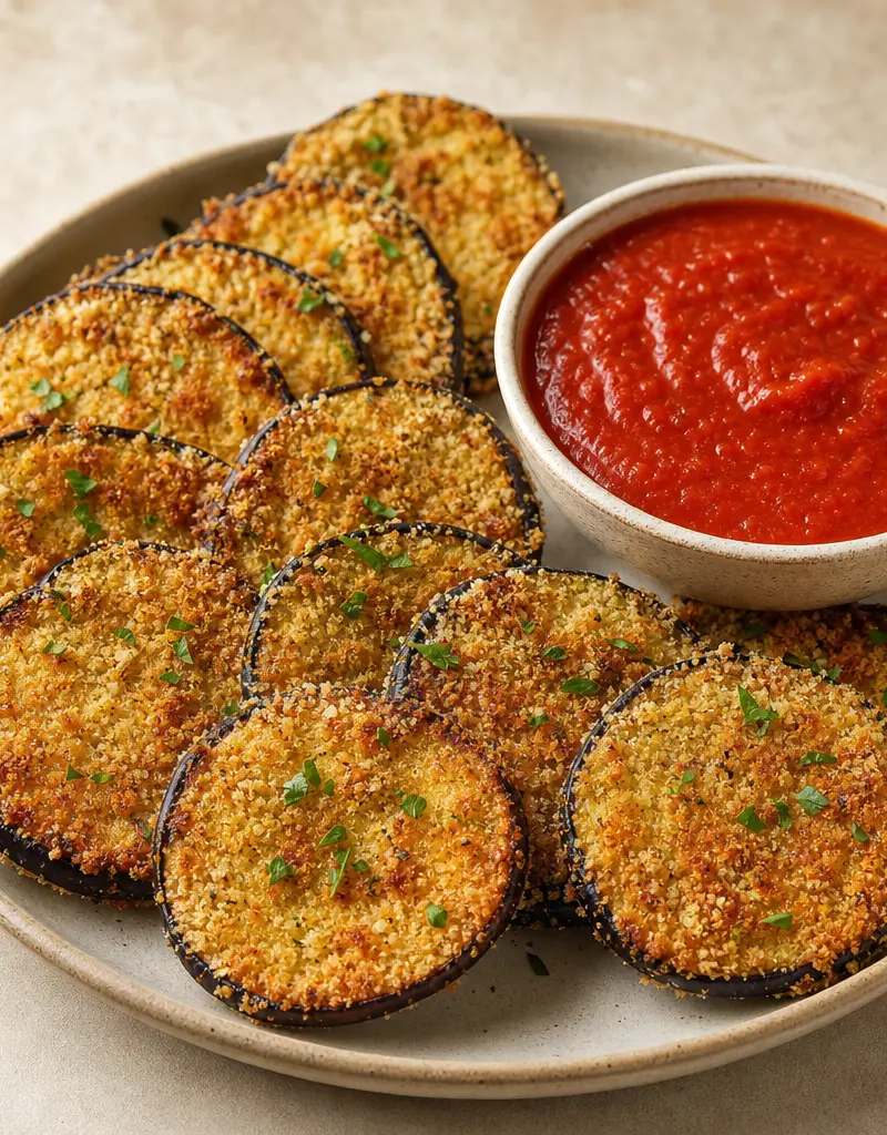 Crispy Eggplant Parmesan Chips prepared dish