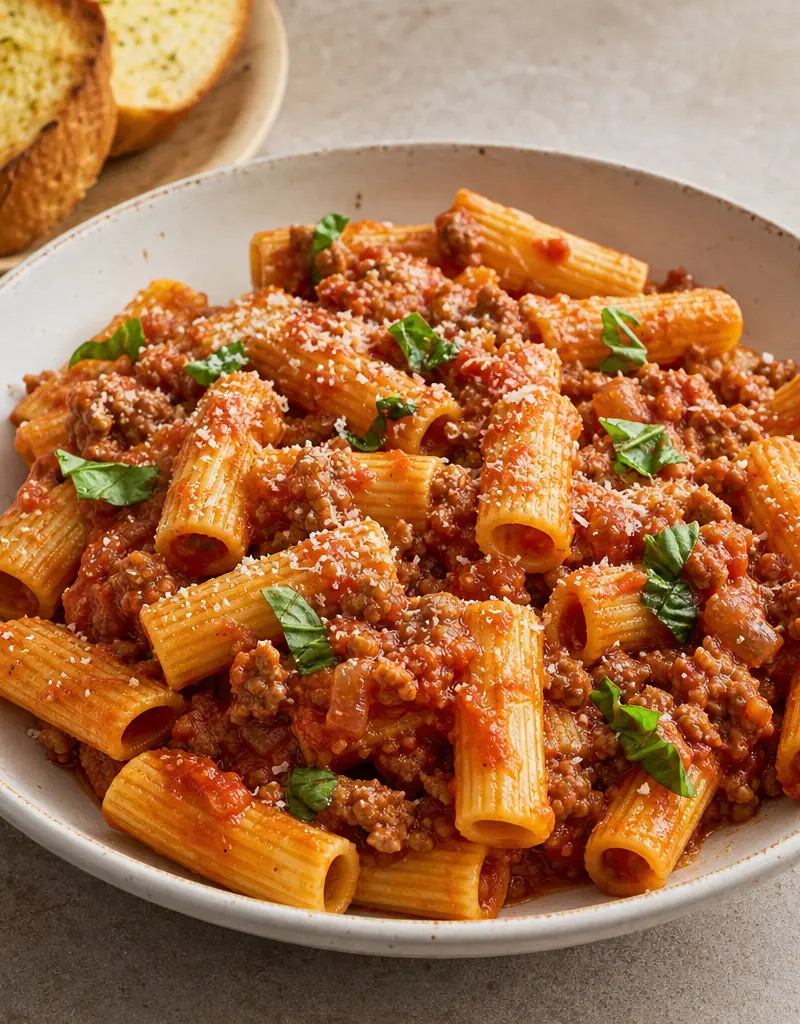 Rigatoni with Italian Sausage and Marinara Sauce prepared dish