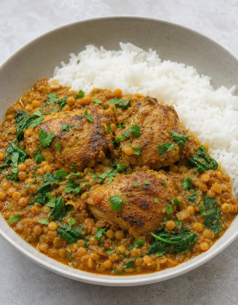 Spiced Chicken with Lentils prepared dish