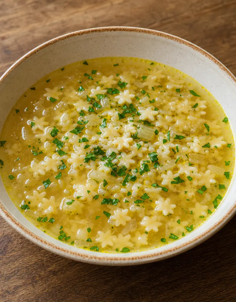 Garlic Soup with Pasta Stars and Sherry prepared dish