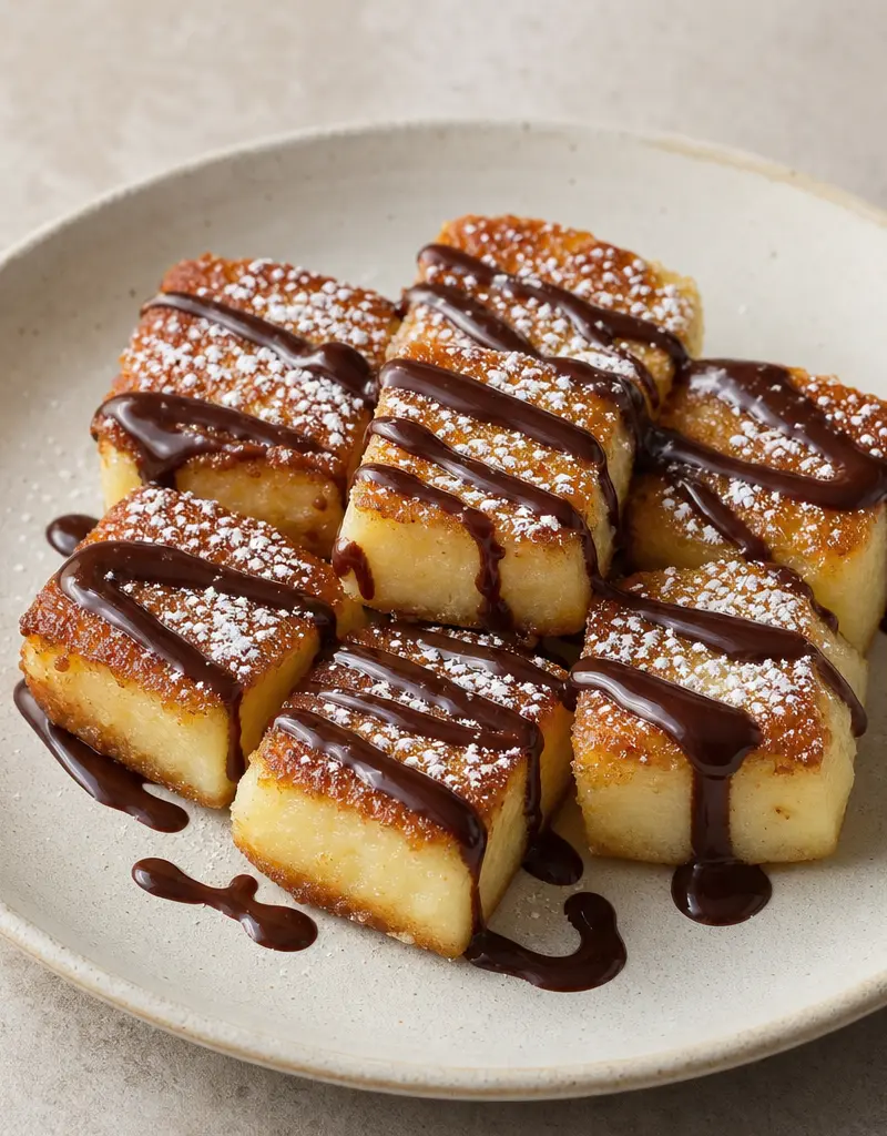 Fried Cream with Chocolate Sauce prepared dish