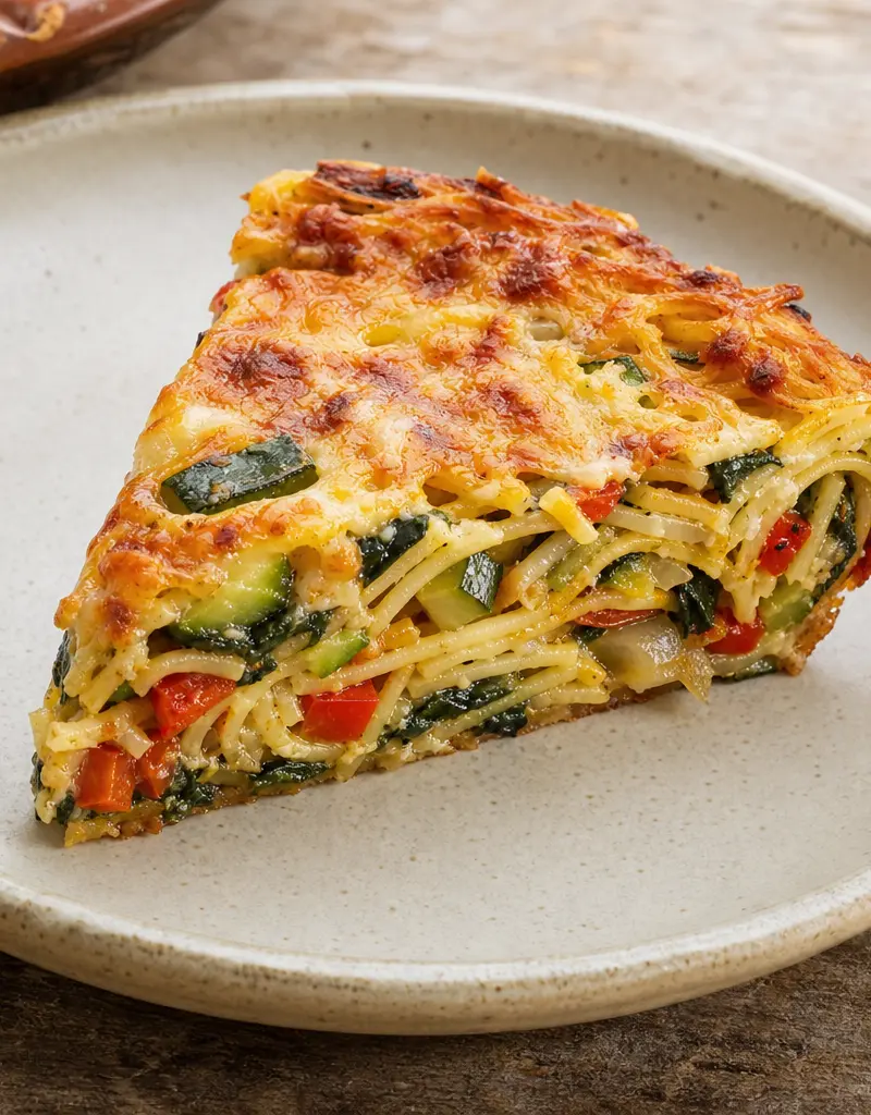 Spaghetti Pie with Cheese and Vegetables prepared dish