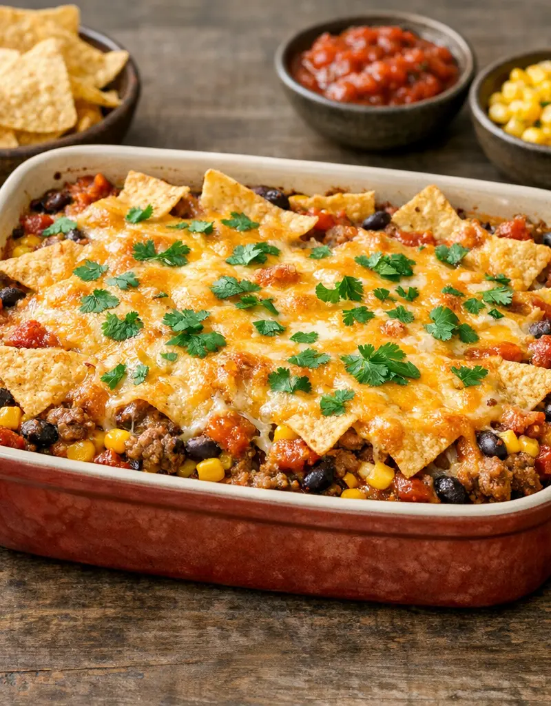 Mexican Fiesta Casserole prepared dish