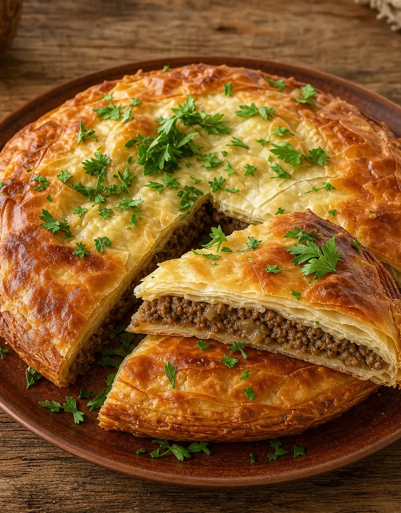 Egyptian Spicy Meat Pie with Phyllo Crust prepared dish