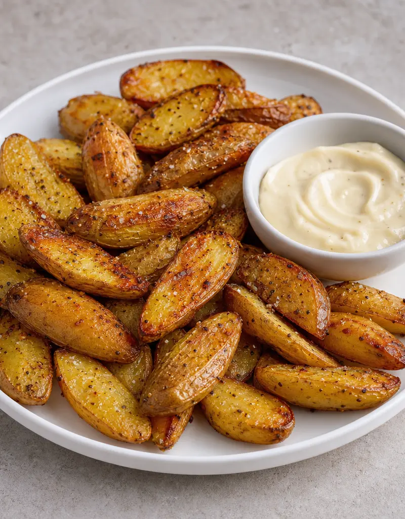 Roasted Fingerling Potatoes with Garlic Aioli prepared dish