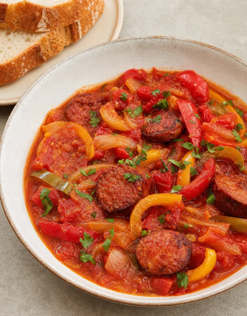 Hungarian Lecso with Sausage and Tomatoes prepared dish