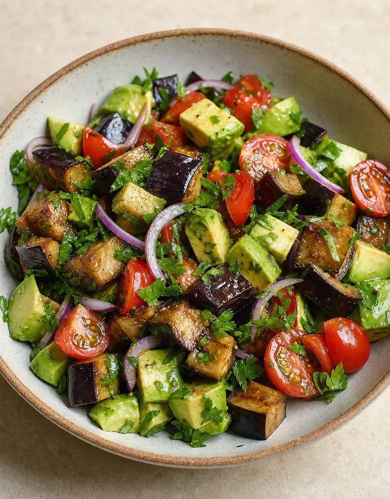 Eggplant Avocado Salad prepared dish