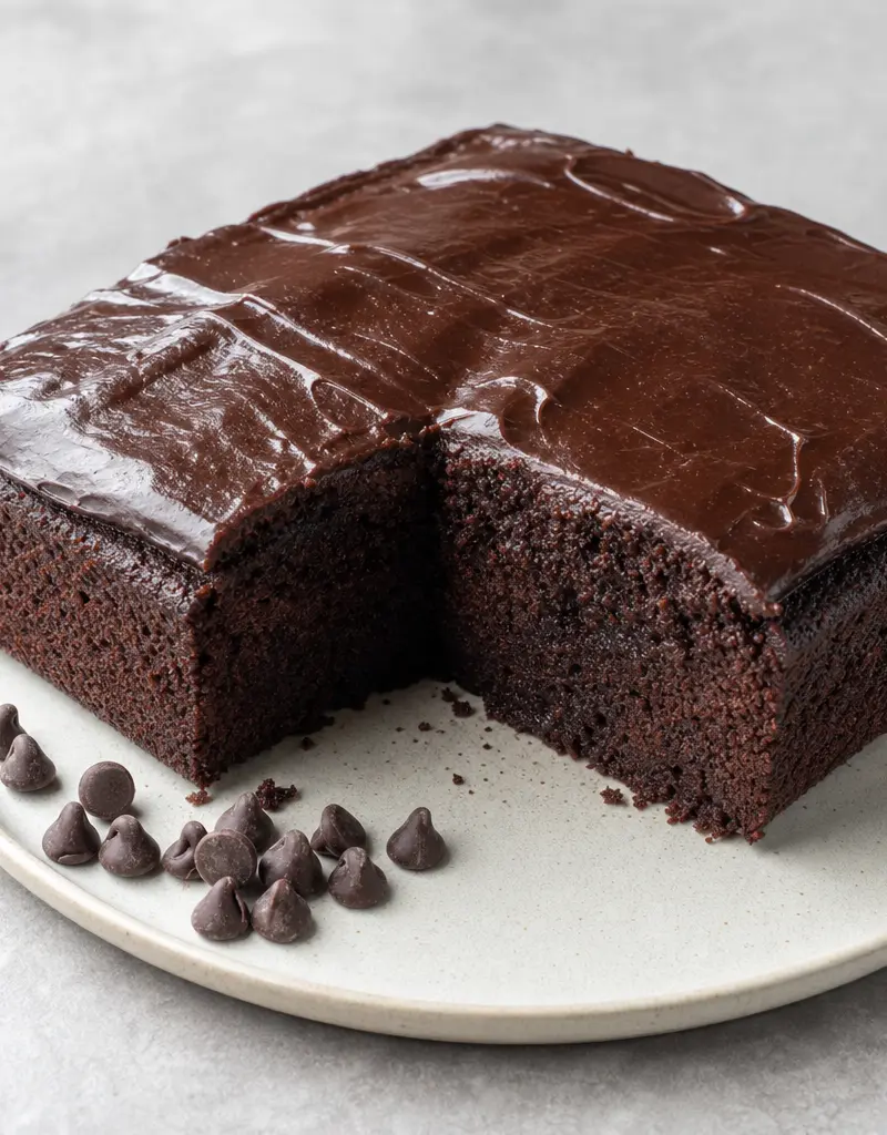 Fudgy Chocolate Cocoa Cake prepared dish