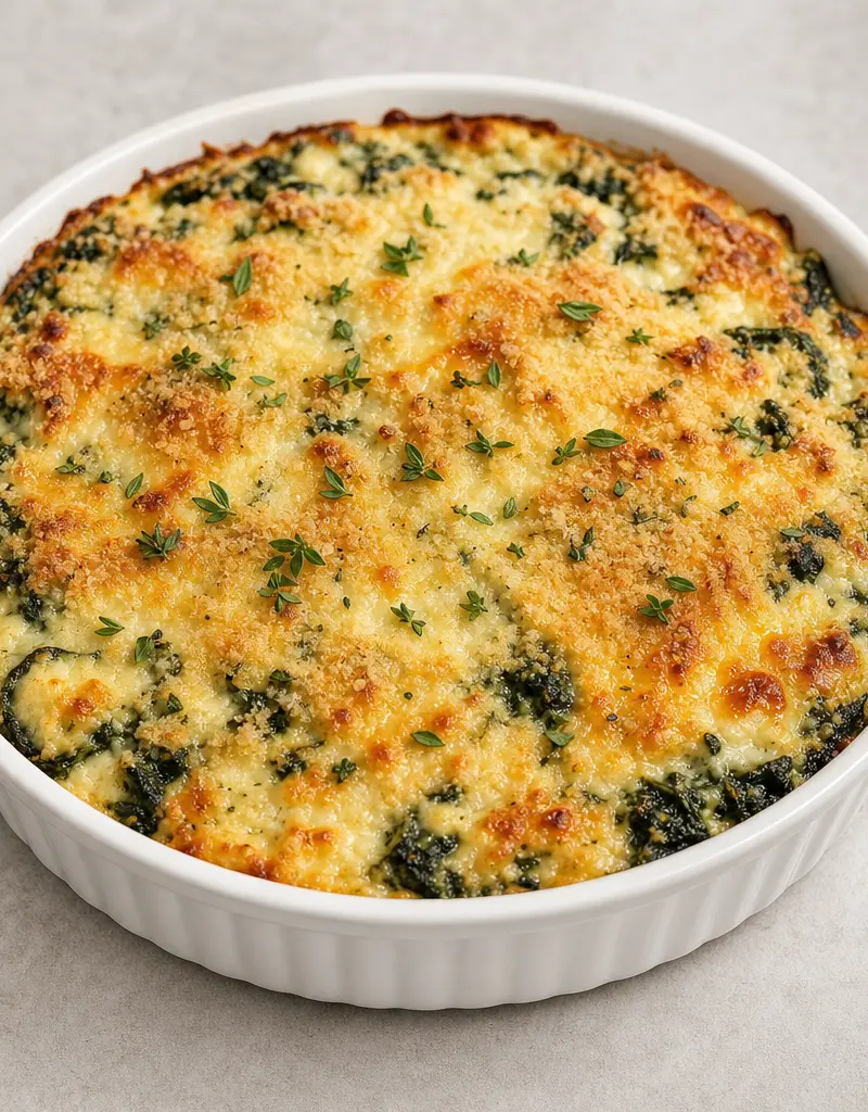 Spinach and Cheese Casserole prepared dish
