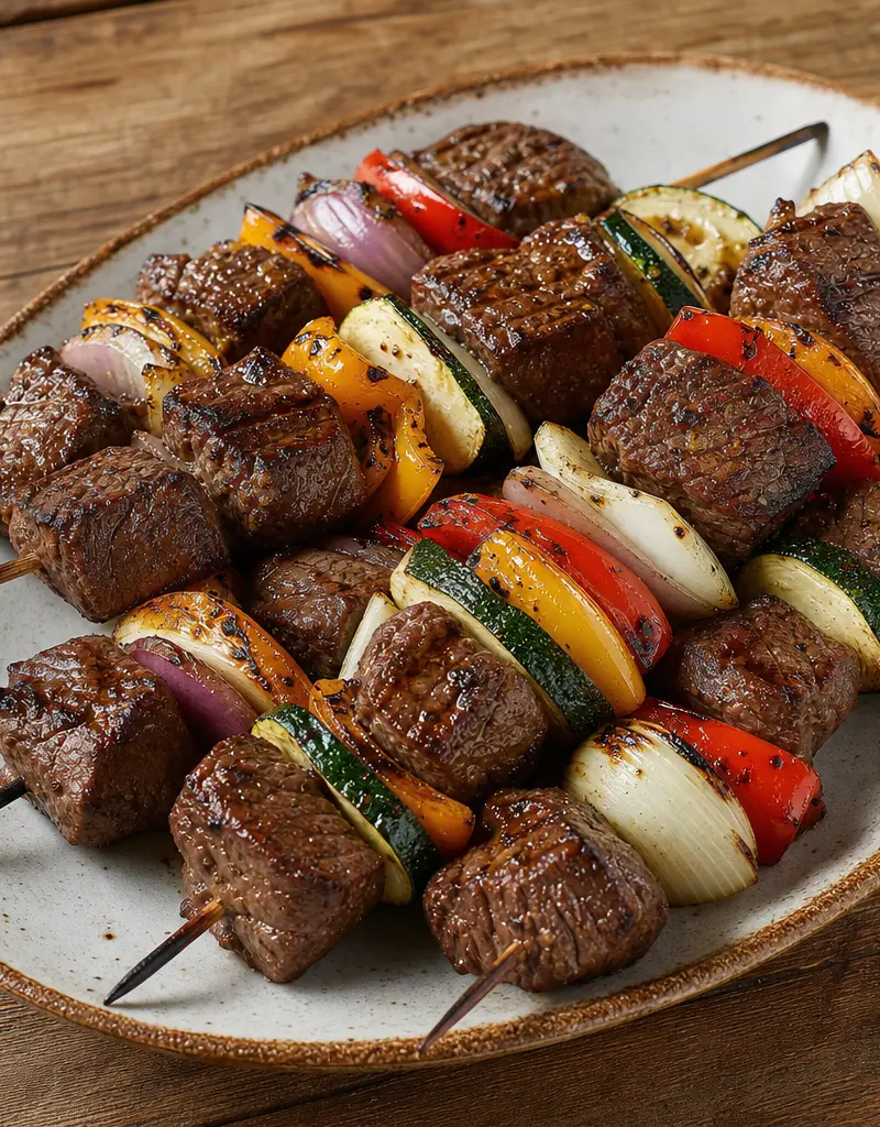 Grilled Beef Kabobs with Vegetables prepared dish