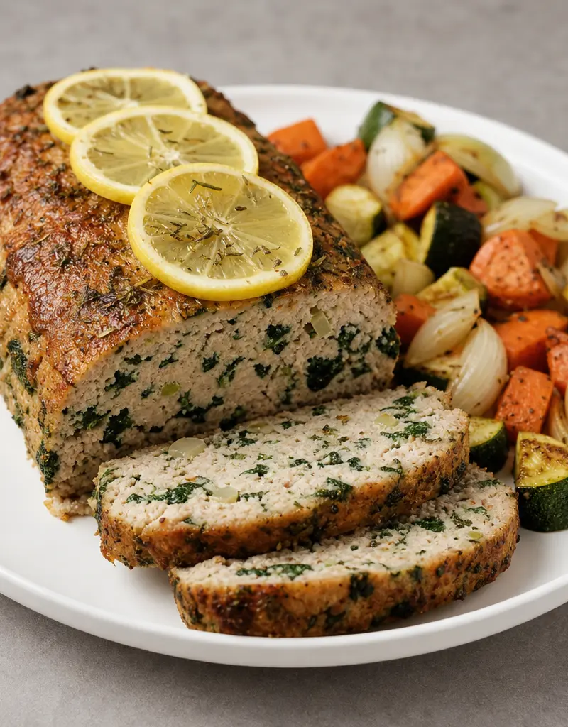 Lemon Herb Turkey Loaf with Spinach prepared dish