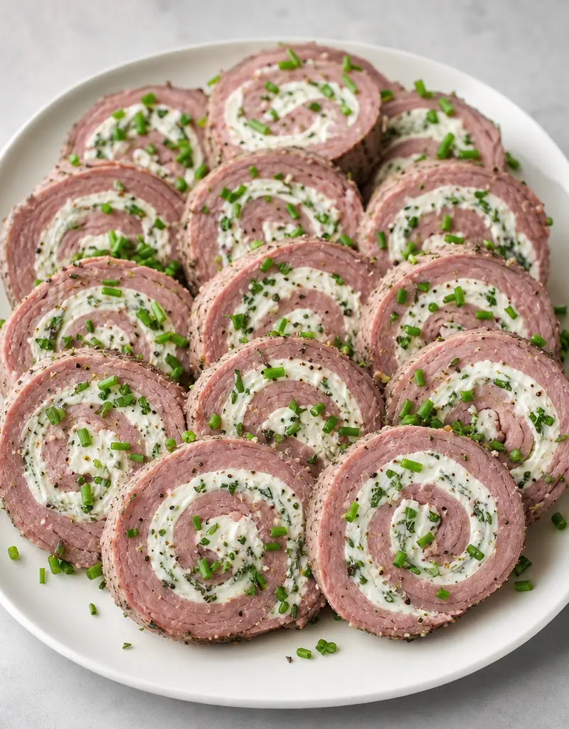 Garlic Herb Roast Beef Pinwheels prepared dish