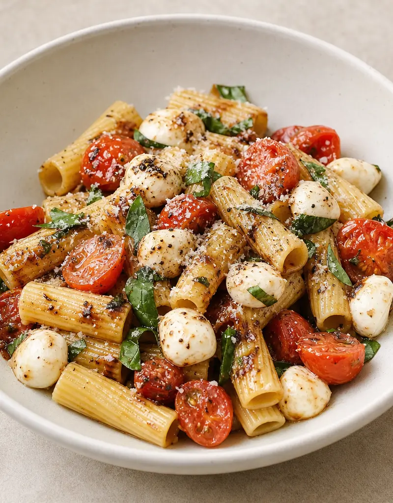 Rigatoni Caprese with Fresh Mozzarella and Basil prepared dish