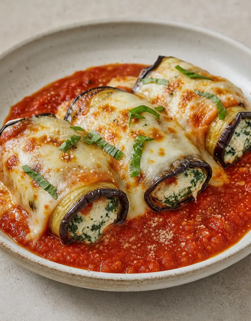 Eggplant Rollatini with Ricotta and Spinach prepared dish