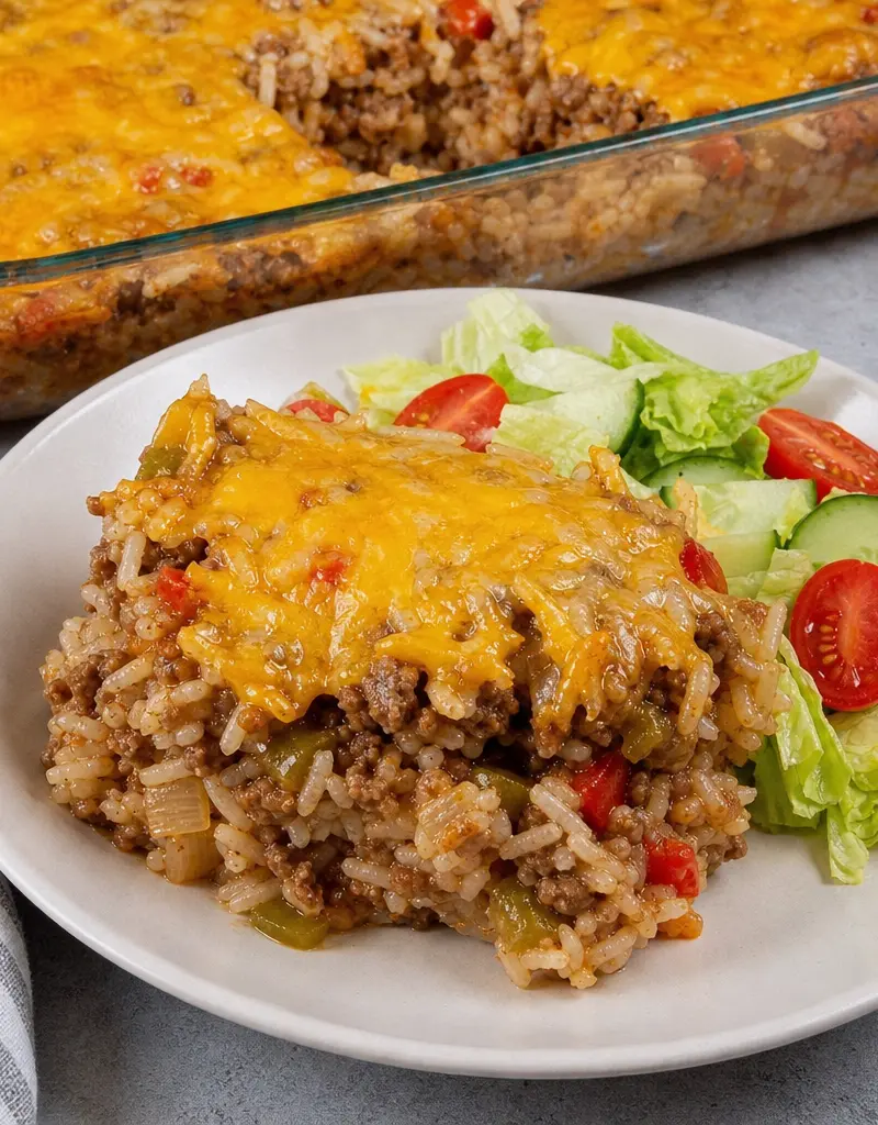 Beef and Rice Casserole prepared dish