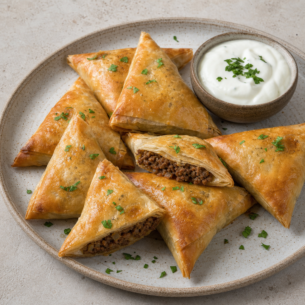 Filo Pastry Lamb Triangles prepared dish