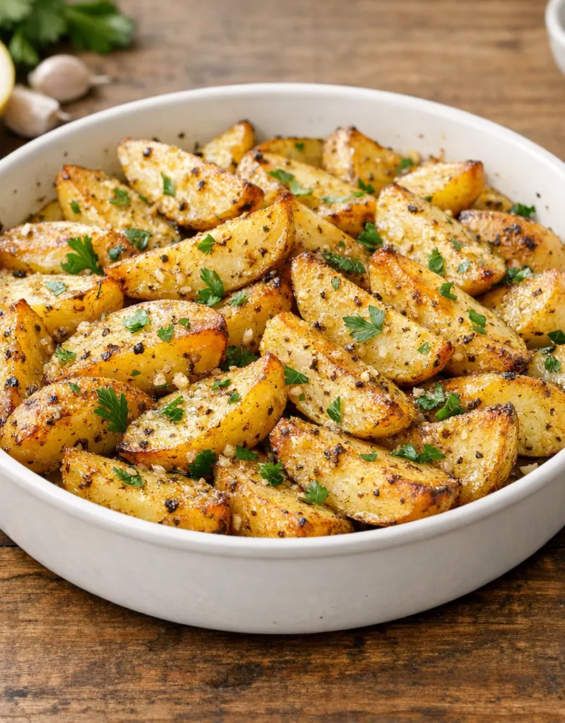 Greek Lemon Herb Potato Bake prepared dish