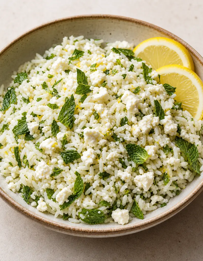 Feta and Mint Rice Salad prepared dish