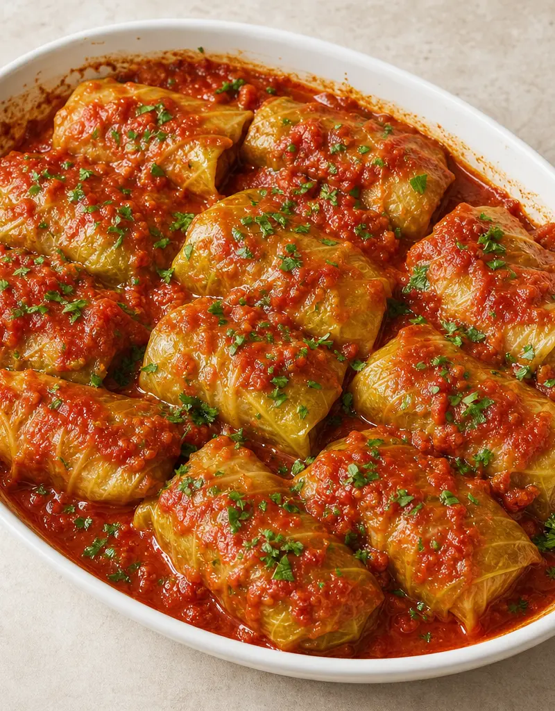 Classic Beef and Rice Stuffed Cabbage Rolls prepared dish