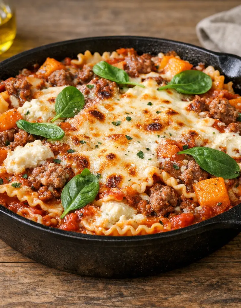 Skillet Lasagna With Italian Sausage And Butternut Squash prepared dish