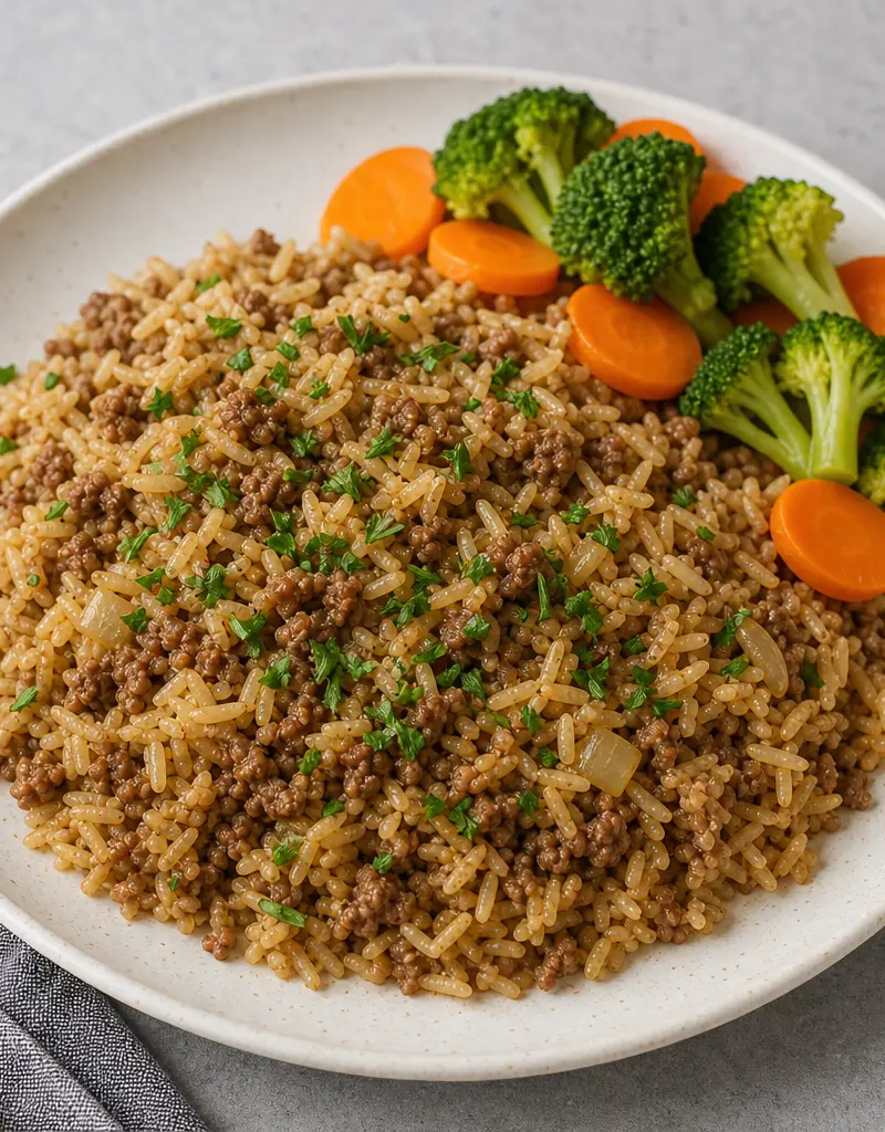 Homemade Beef Rice Pilaf prepared dish