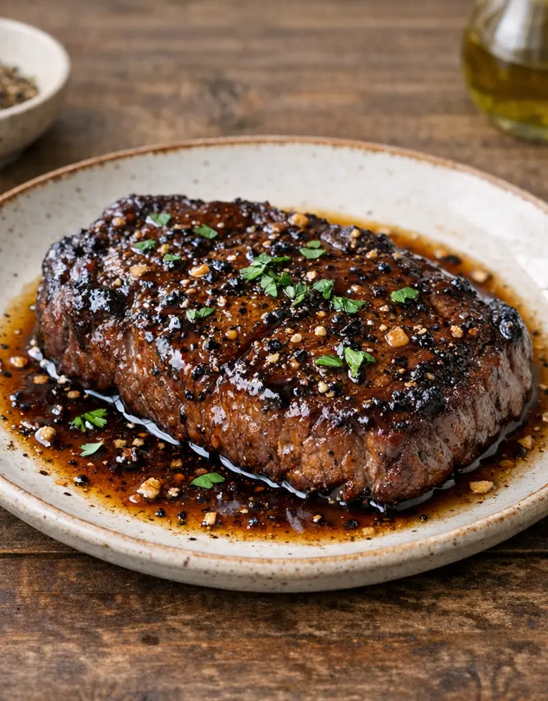 Honey Black Pepper Glazed Steak prepared dish