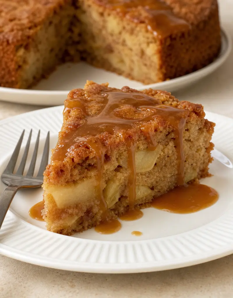 Caramel Apple Cake with Caramel Sauce prepared dish