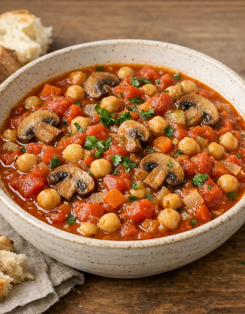 Tomato, Mushroom, And Chickpea Stew prepared dish