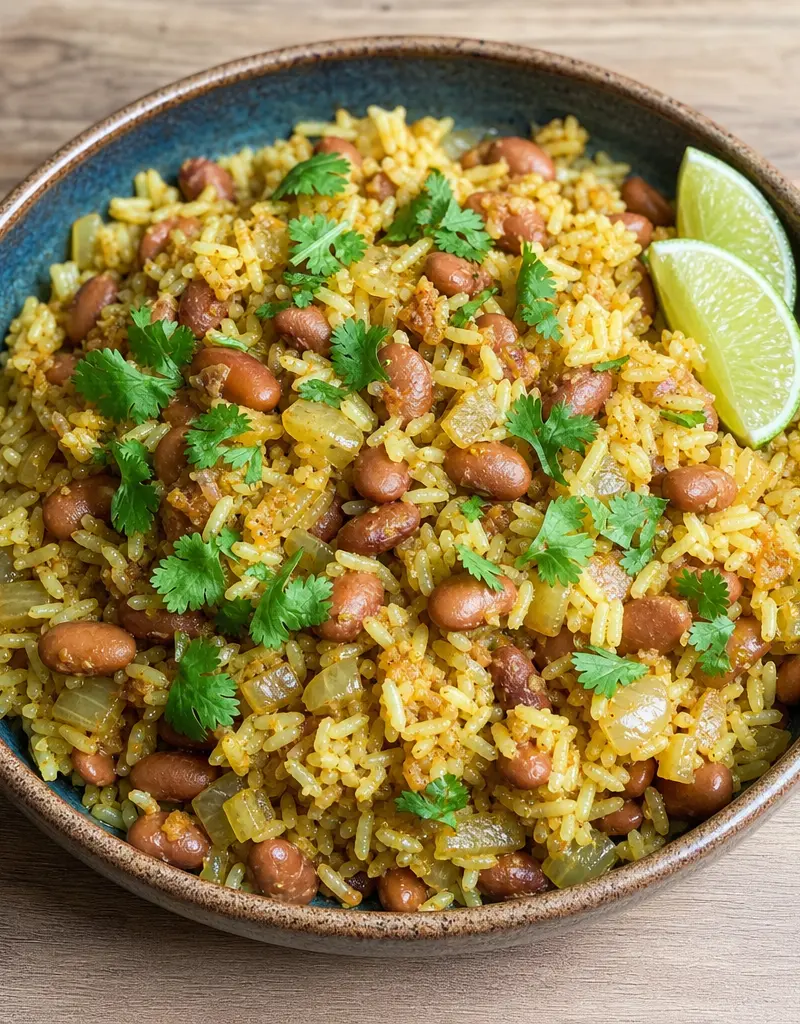 Curried Pinto Beans and Rice Kedgeree prepared dish