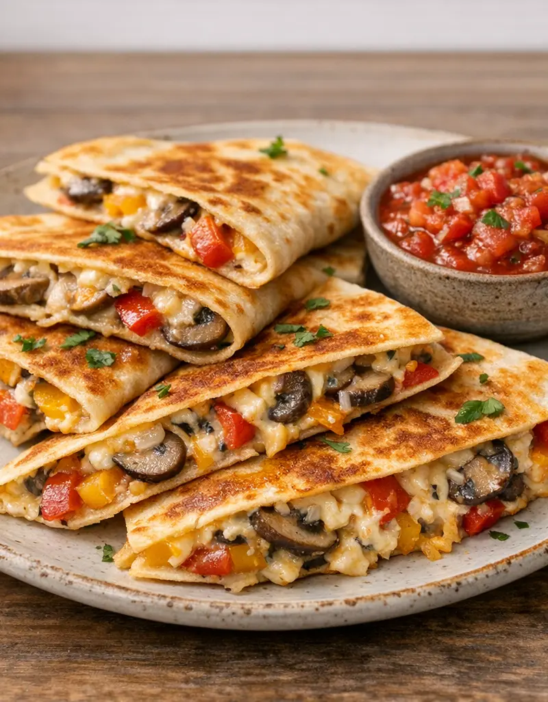 Creamy Mushroom And Pepper Quesadillas prepared dish