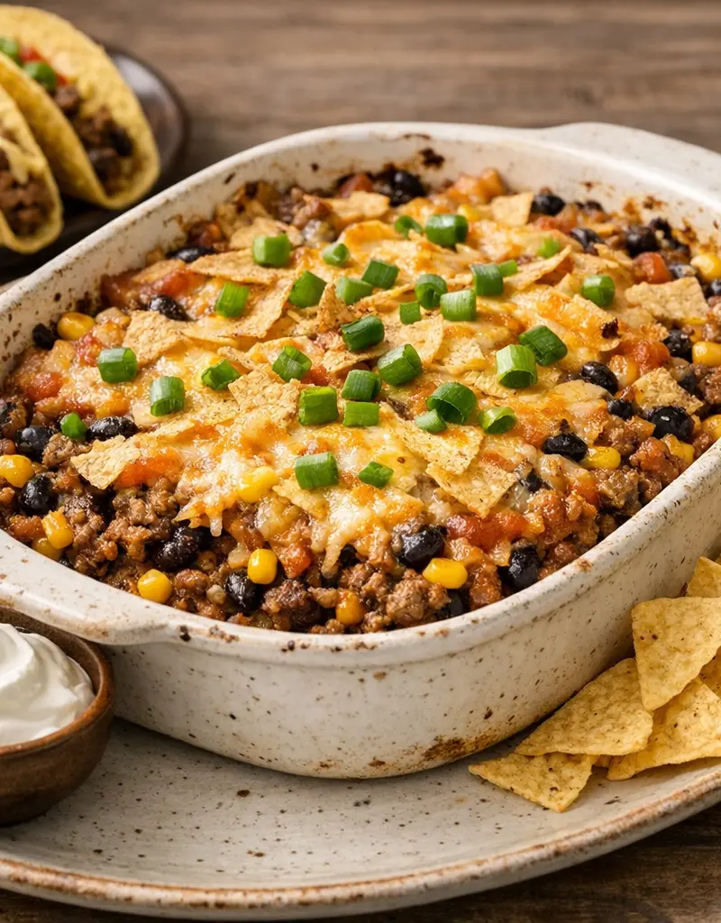 Fiesta Taco Casserole prepared dish