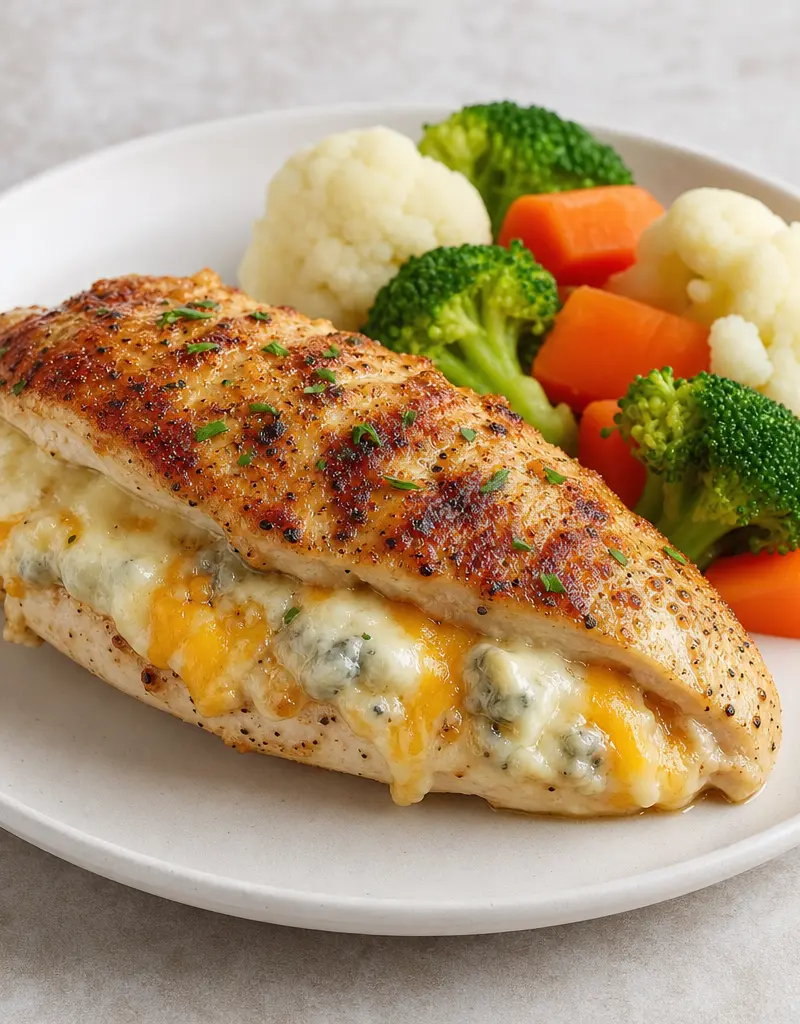 Five Cheese Stuffed Chicken Breasts prepared dish