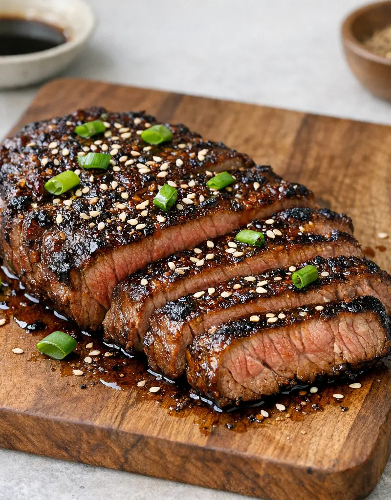 Asian-inspired Steak Rub prepared dish