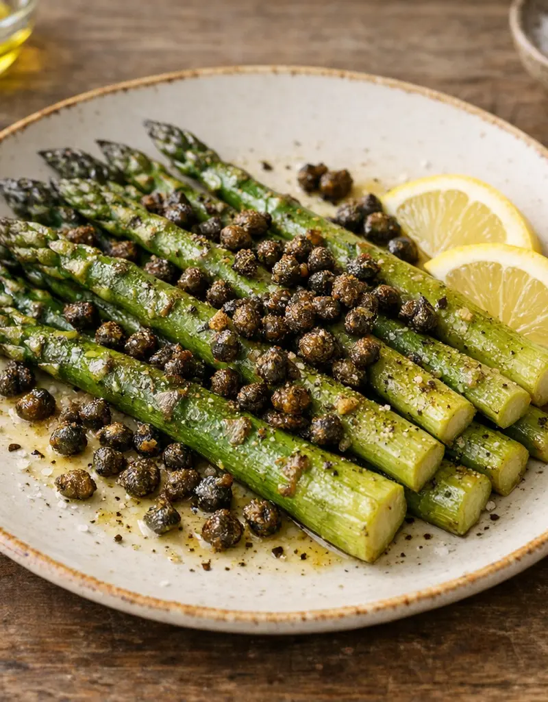 Roasted Asparagus With Fried Capers prepared dish