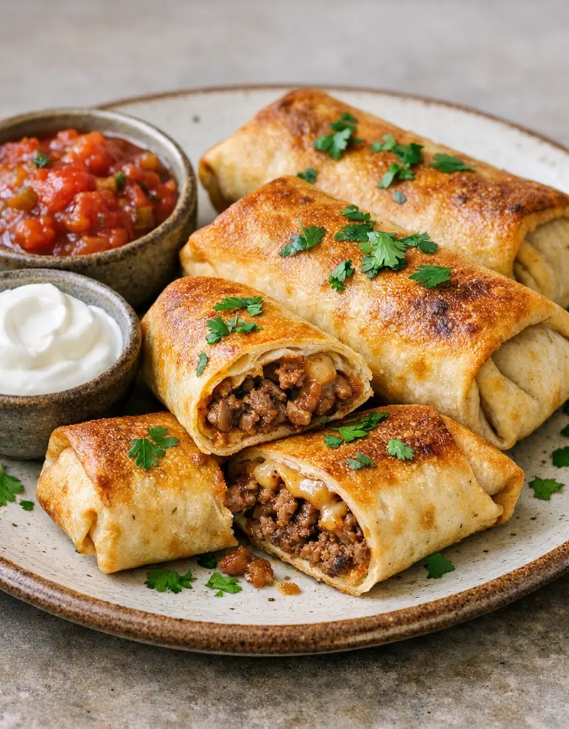 Beef And Bean Chimichangas prepared dish