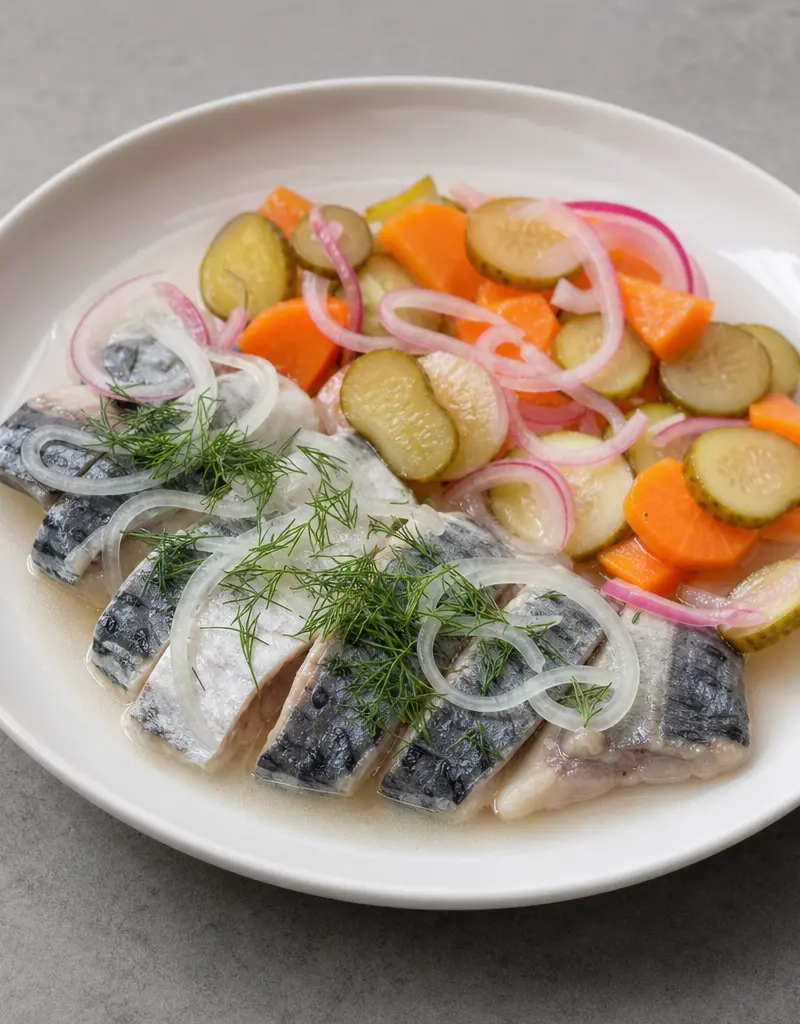 Soused Mackerel with Pickled Vegetables prepared dish