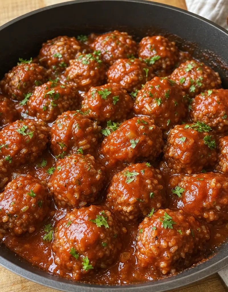 Barbecue Porcupine Meatballs prepared dish
