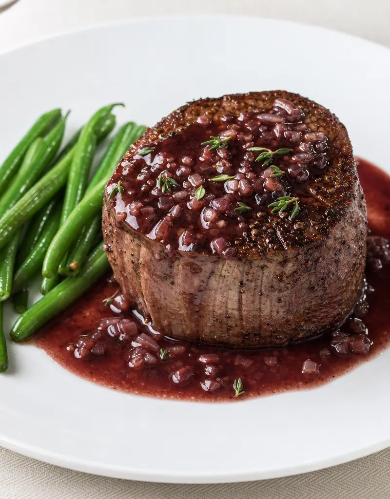Filet Mignon with Red Wine Reduction prepared dish