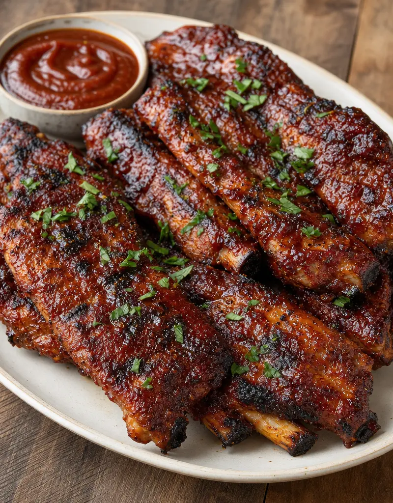 Grilled Country-style Pork Ribs with Smoky Barbecue Glaze prepared dish