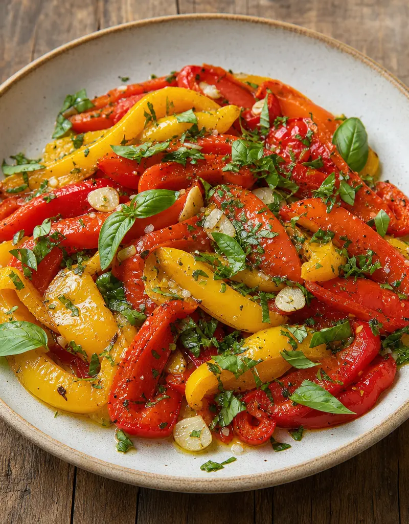 Roasted Bell Peppers with Garlic and Herbs prepared dish