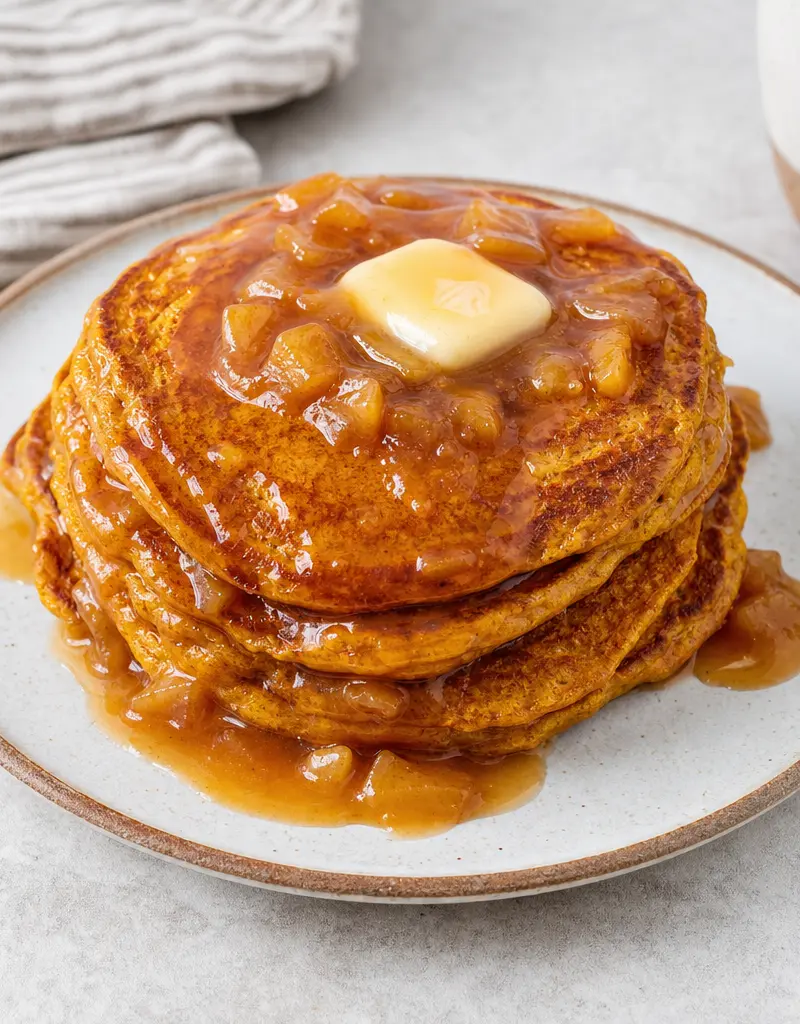 Pumpkin Pancakes with Apple Cider Sauce prepared dish