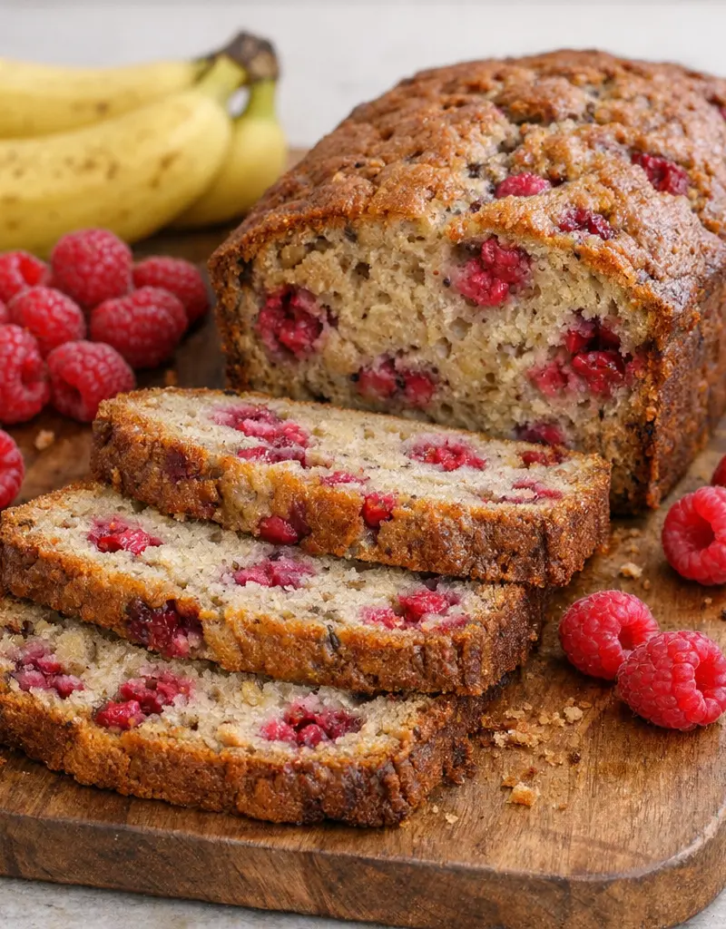 Raspberry Banana Bread prepared dish