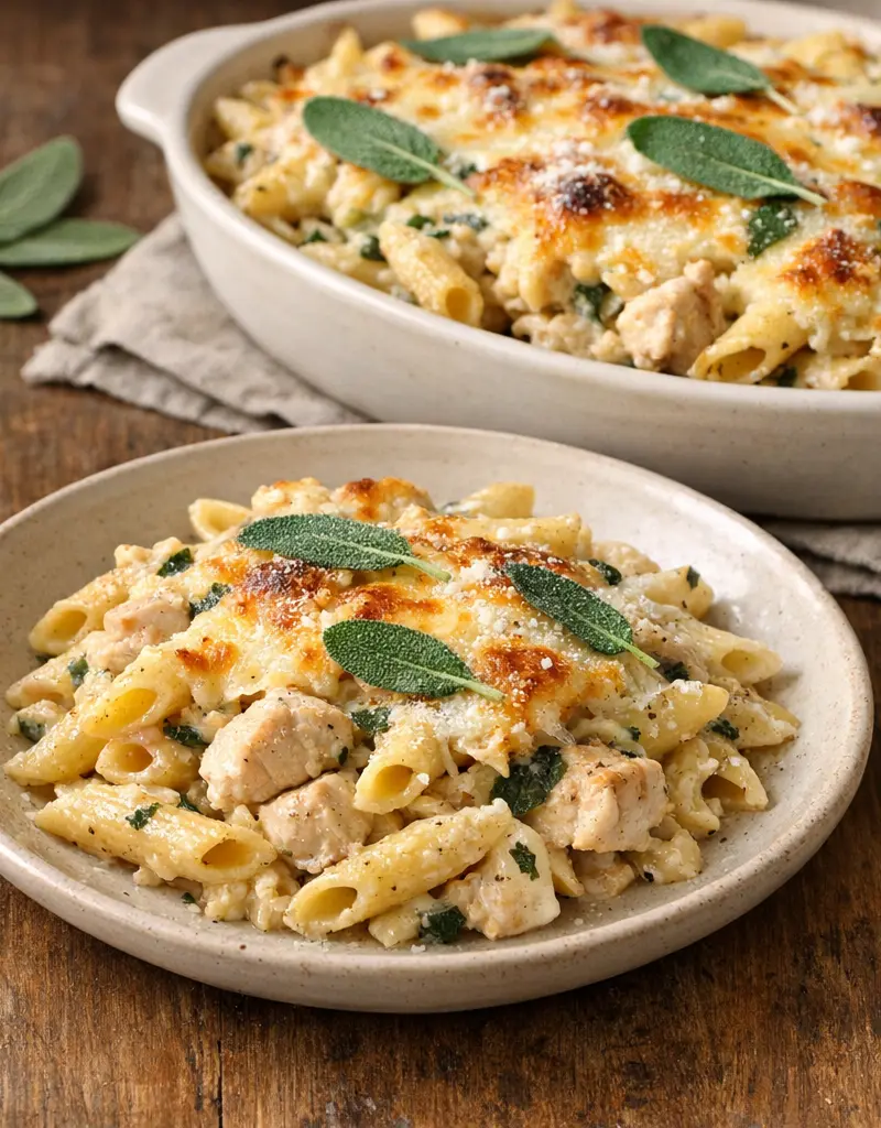 Chicken And Sage Pasta Casserole prepared dish