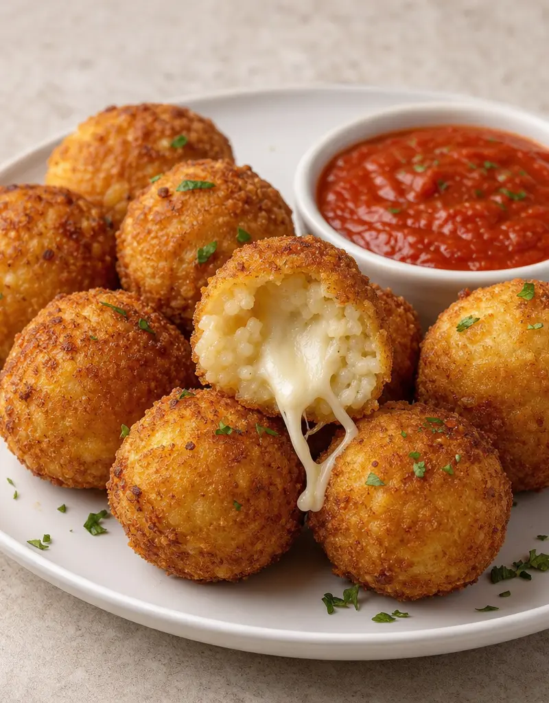 Mozzarella-stuffed Risotto Balls prepared dish
