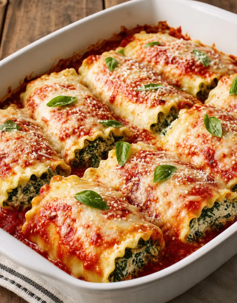 Spinach Ricotta Lasagna Roll-ups prepared dish