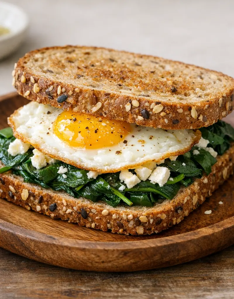 Spinach And Feta Breakfast Sandwich prepared dish