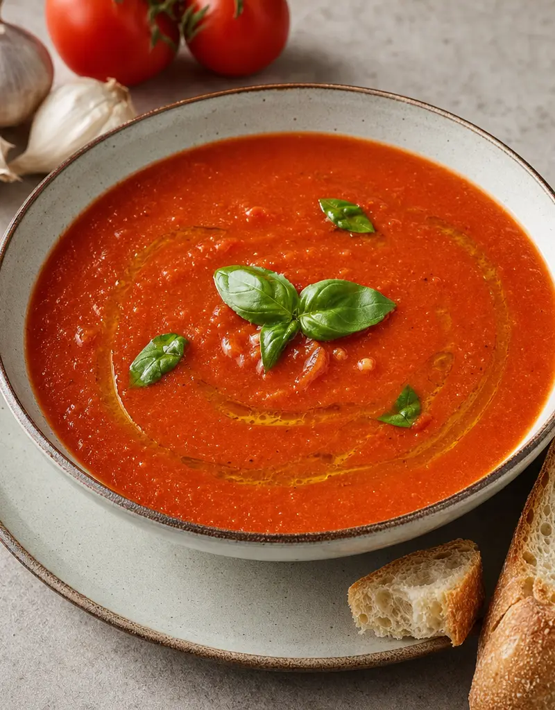 Fresh Tomato and Garlic Soup prepared dish