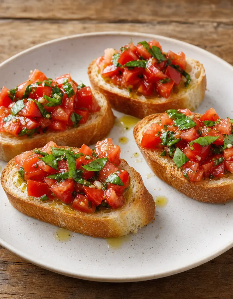Tomato Basil Bruschetta with Extra Virgin Olive Oil prepared dish