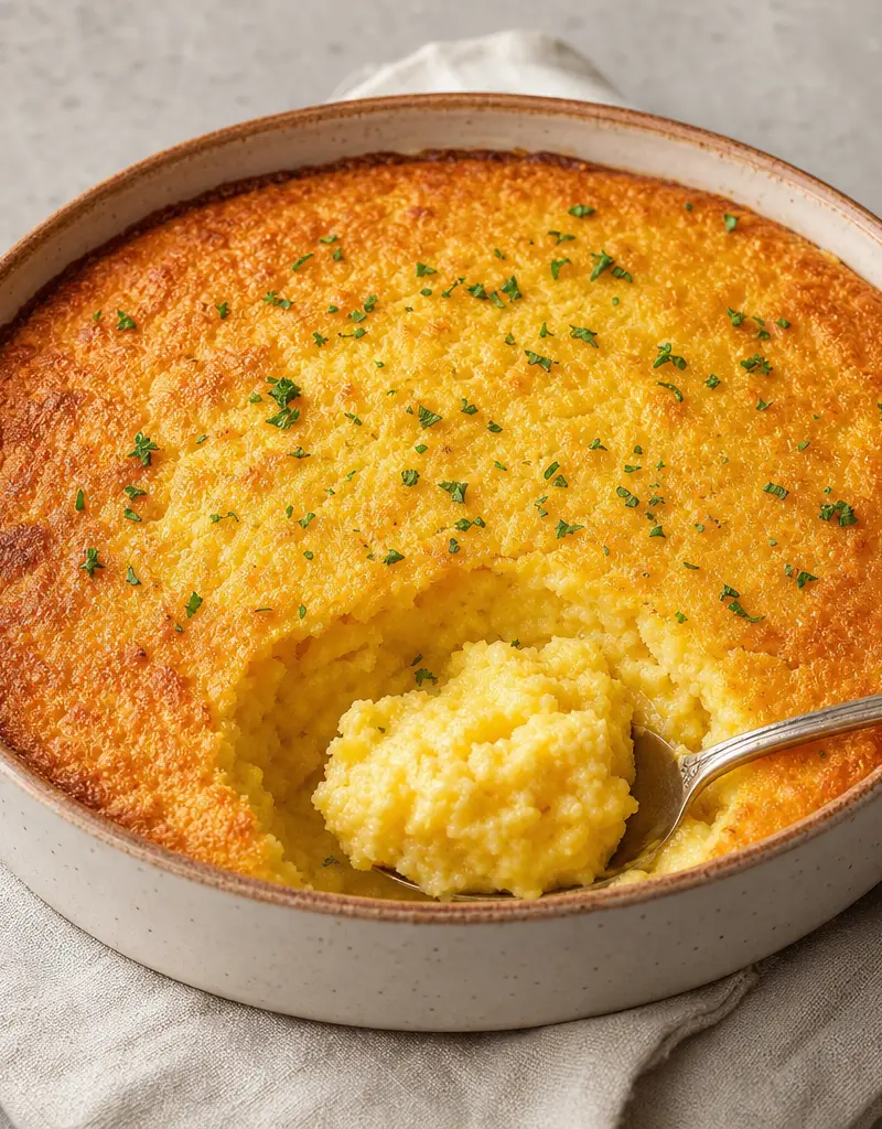 Savory Corn Spoon Bread prepared dish